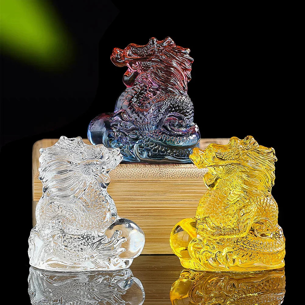 Chinesisches Tierkreis-Drache-Figuren Miniaturen Kristall Glas Dekoration Handwerk Glück Feng Shui Mythisches Tier Briefbeschwerer Wohnkultur