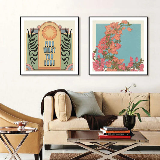 Bohemian Sonnen Gesichter Leinwand Malerei Abstrakt Vintage Wandbilder Retro Glückliches Zitat Quadrat Druck Poster Wohnzimmer Wohnkultur