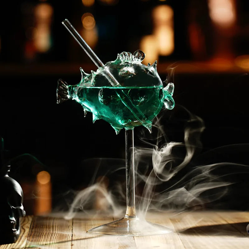 Frendorf | AquaSpirits Kreatives Cocktailglas | Transparentes Design mit Strohhalm | Pufffisch, Oktopus, Schwan & Vogel | Perfekt für Party & Bar