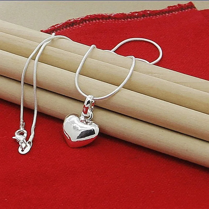 Frendorf | 925 Sterling Silber Solide Kleine Herzanhänger Halskette 16-30 Zoll Schlangenkette Für Frauen Hochzeit Charm Mode Schmuck