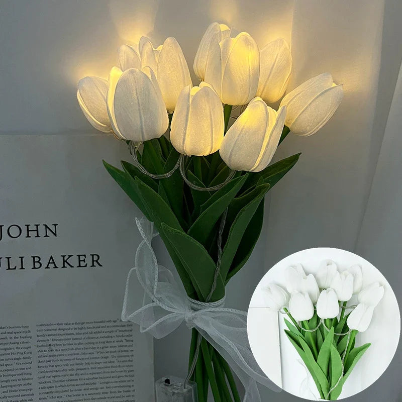 LED-Lampe mit künstlichem Tulpenblumenstrauß perfekt für Geschenke oder als Hochzeitsfeier-Hausdekorationen