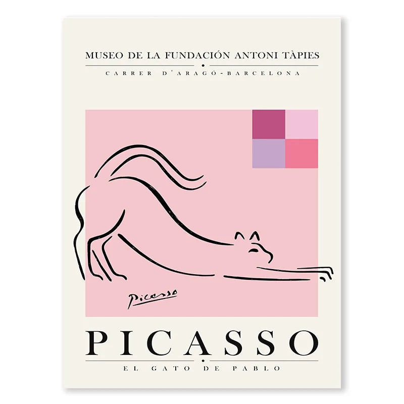 Picasso Colour Print Wall Art Cat Dog Line Canvas Painting Abstract Character Colour Block Poster Home Living Room Decoration