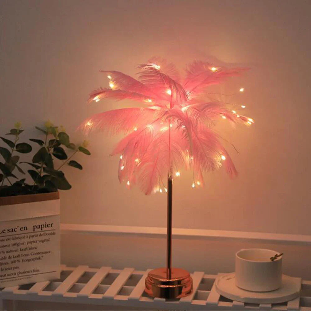 LED Feder Tischlampe Nachtlicht USB betrieben Fernbedienung Nachttischlampen