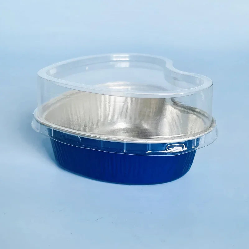 50 Stück 100 ml Aluminium Puddingbecher aus Alufolie mit Deckel - Herzförmige Einweg Mini Mousse Cupcake Behälter Backformen