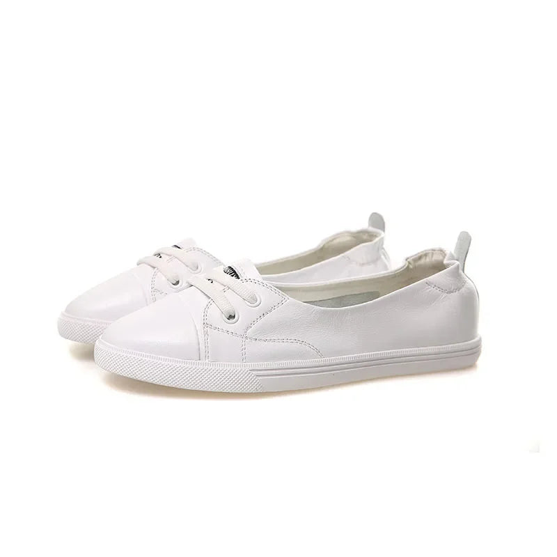 Frendorf | 100% Echtes Leder Schuhe Frauen Flach Causal Schuhe Weiches Rindsleder Weiße Flats