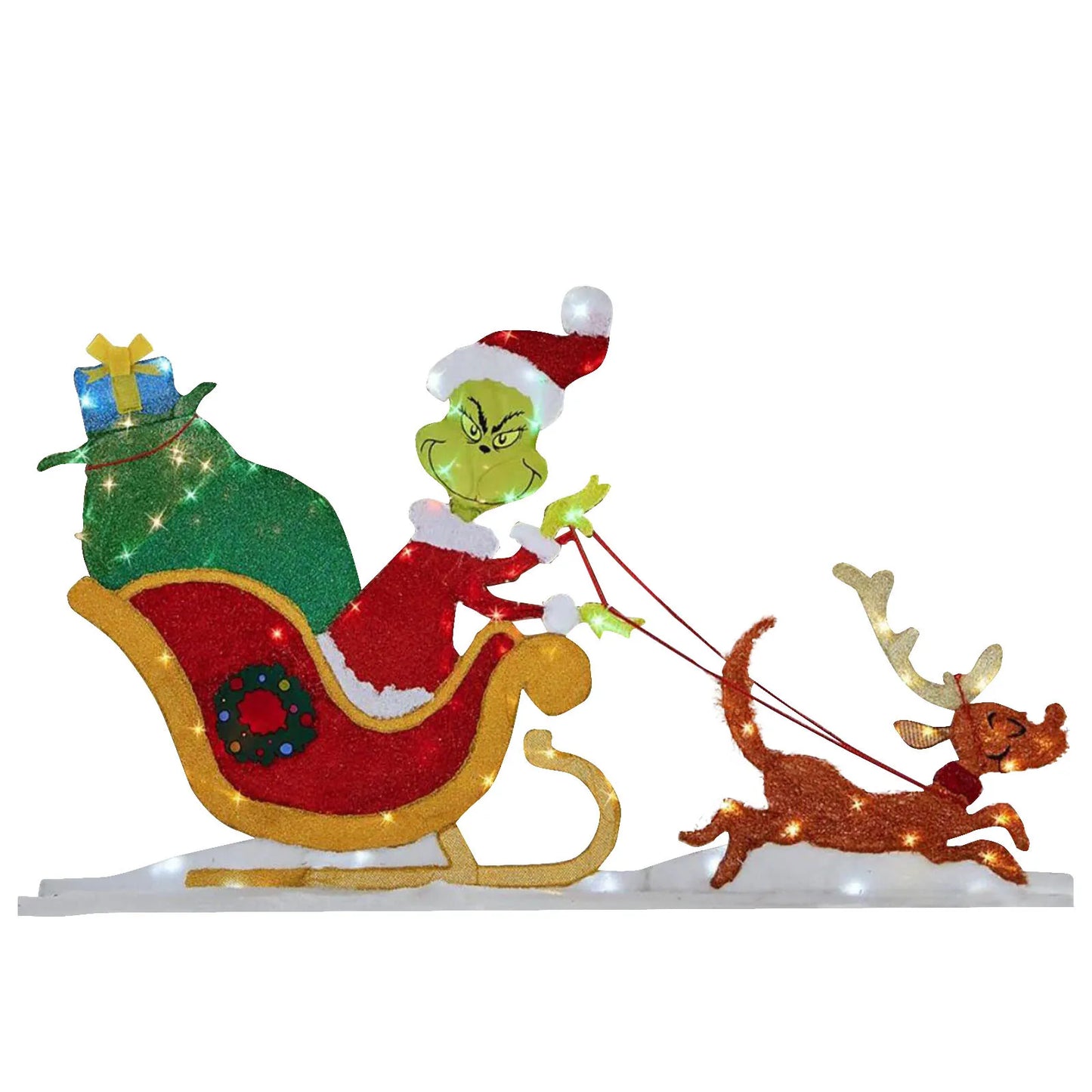 Frendorf Grinch Weihnachtsdekoration | Beleuchtete und Wetterfeste Gartenfigur mit LED-Lichtern