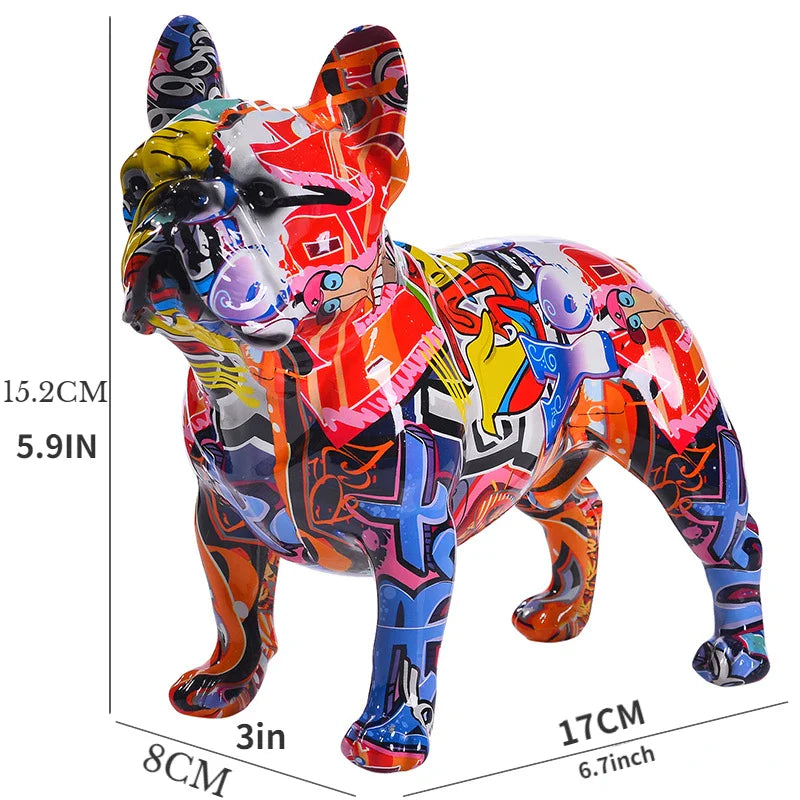 Bunte stehende Französische Bulldogge, Kunstharz-Statue, Dekoration, Haustier-Hund, DIY-Graffiti-Kunsthandwerk, Desktop-Tierstatue-Ornament.