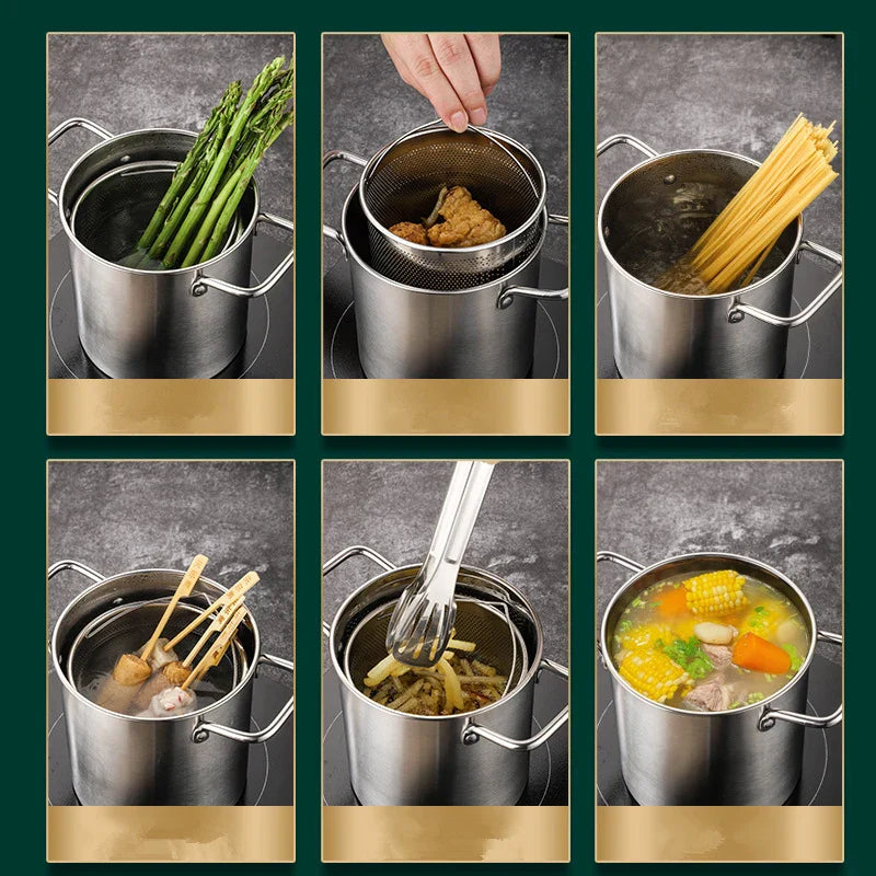 Frendorf | FryPro Deluxe | Edelstahl Frittier-Topf | 3L Fassungsvermögen | Mit Frittierkorb & Zange