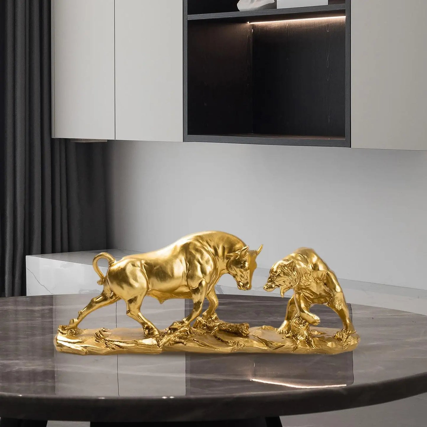 Exquisite Bear and Bull Statue Collection Resin Figurine Ornament Animal Sculpture for Desktop Shelf Bookcase Shelves Decoration