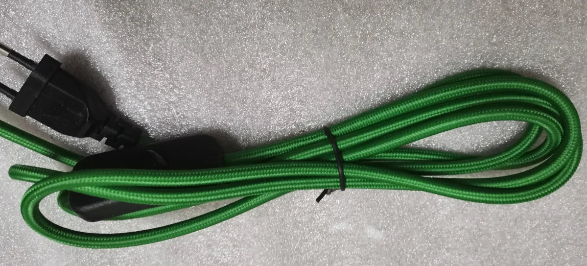 Frendorf | 220V AC Stromkabel mit europäischem Stecker und Schalter – Klassisches Stofftextil umhülltes Flex-Verlängerungskabel für Tischlampe