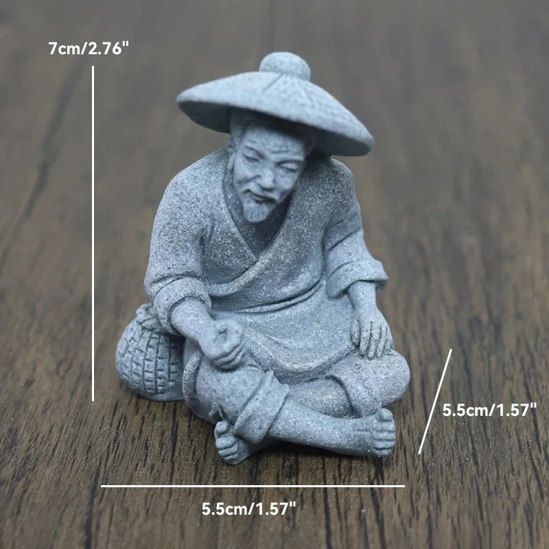 Miniatur Alter Fischer Schach Spielen Sand Steine Figur Aquarium Ornamente Feengarten Bonsai Steingarten Landschaft Raumdekoration