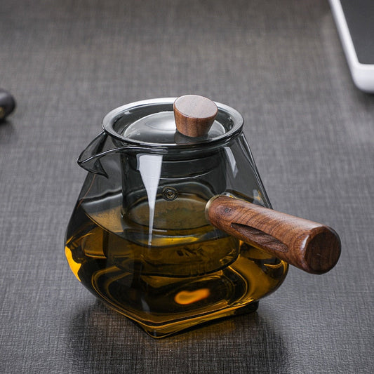 Japanische Glas-Teekanne mit Holzgriff, kochende Teekanne, elektrischer Keramik-Ofen, Teebereiter, hochwertiges Tee-Set, hitzebeständige Teekanne, 700 ml