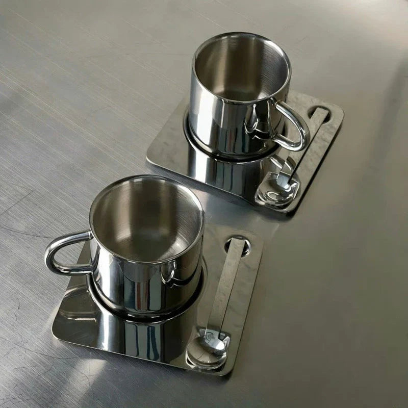 Edelstahl Kaffeetasse und Tablett