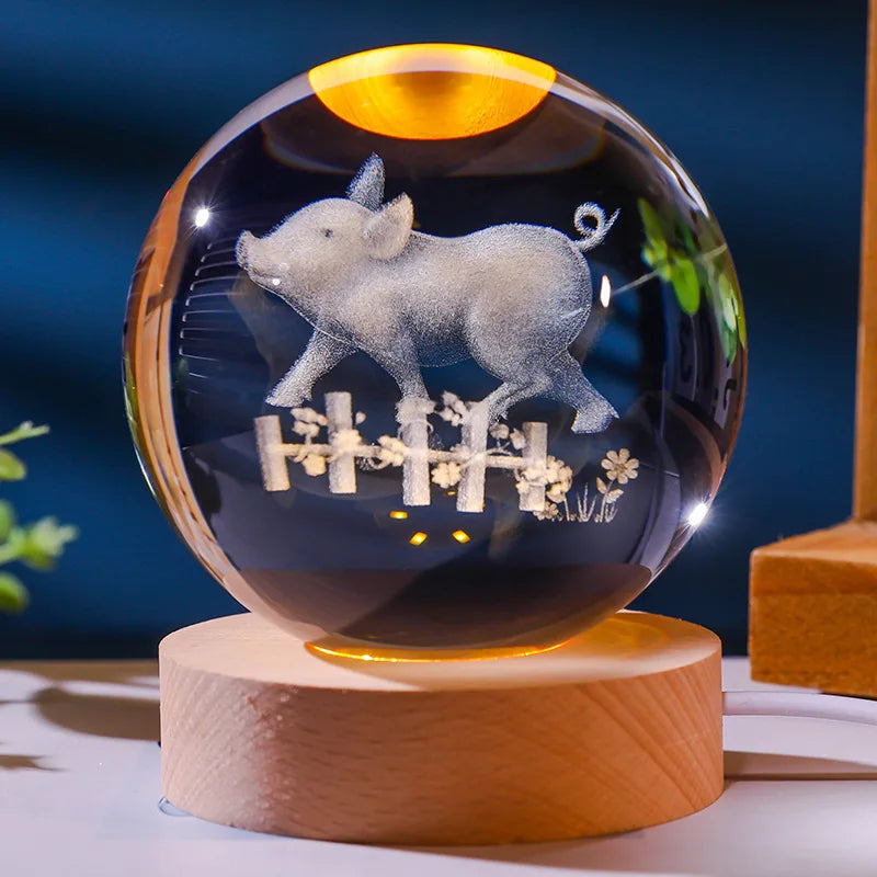 12 chinesische Tierkreis-Kristallkugel-Licht