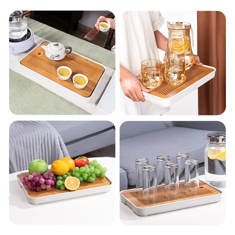 GIANXI Bamboo Tea Tray Home Living Room Kungfu Tea Set Small Tea Tray Draining Dry Soaking Table Storage Wet And Dry Use