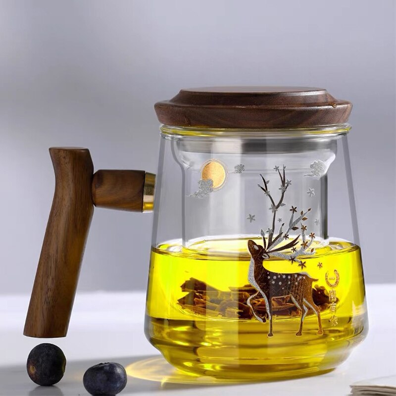 Hochwertige hitzebeständige Glasmug Tee Wasserseparator Teetasse Kung Fu Teeset Filter Wasserbecher mit Deckel Filter Büroteetasse