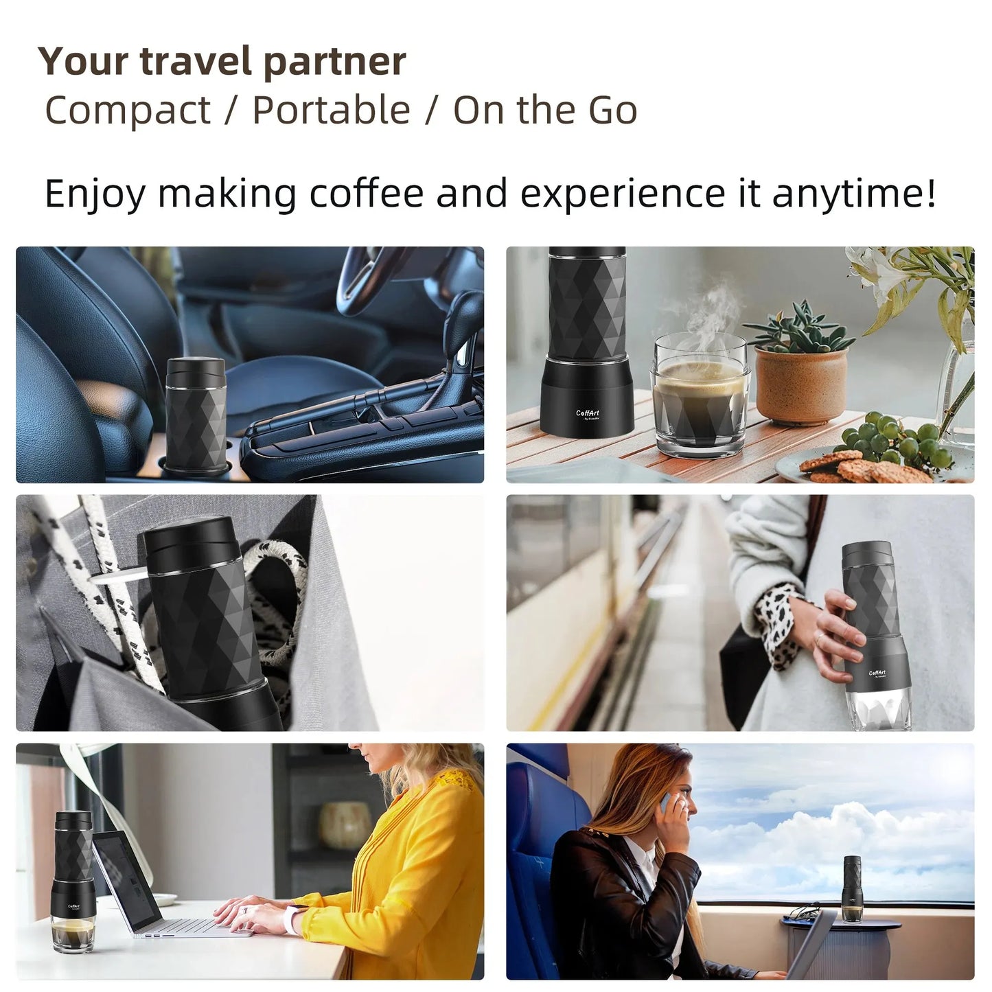 Tragbare Kaffeemaschine Espressomaschine Handpresse Kapsel gemahlener Kaffeebrüher tragbar für Reisen und Picknick, BioloMix
