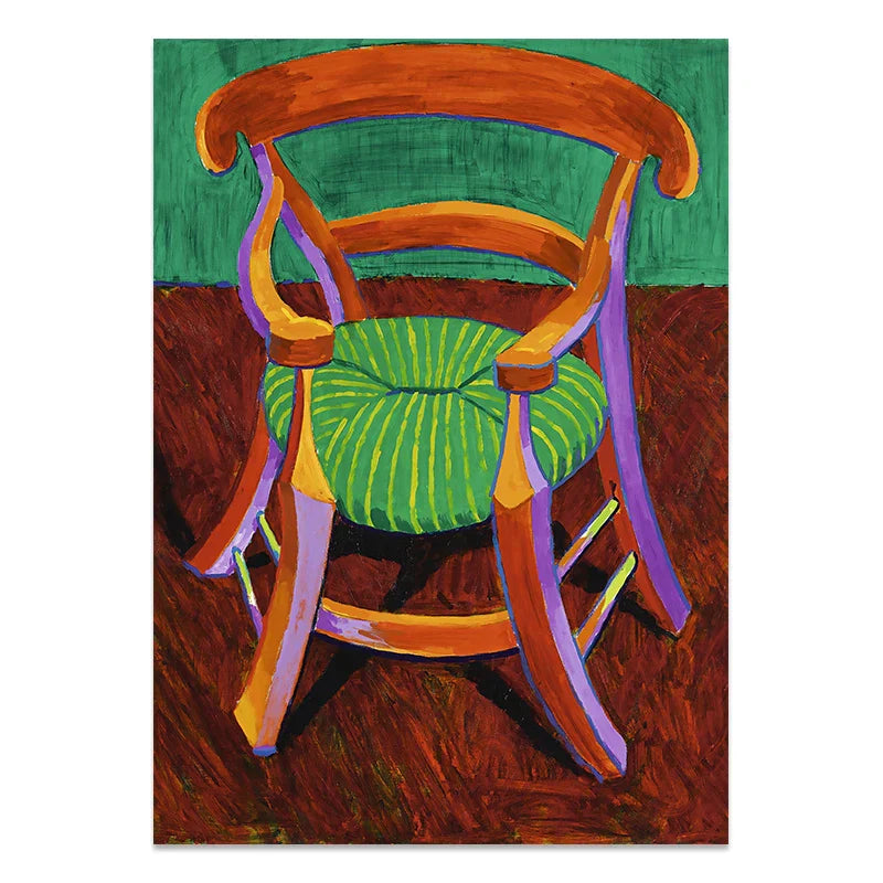 David Hockney Kunststil Bunte Stuhl Leinwanddruck Gemälde Plakat Wandbild Ornament Wohnzimmer Innenraum Wohnkultur