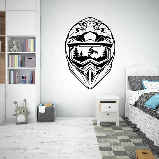 Großer Helm Motocross Wandaufkleber Teenager Spielzimmer Helm Motorrad Wandtattoo Schlafzimmer Wohnkultur