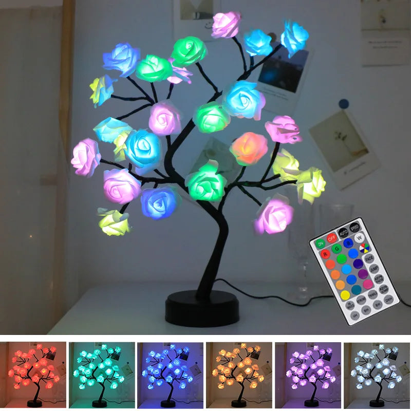 RGB Rose Blume Baum Lichter 24LED USB Batterie Tischlampe Feen Nachtlicht Zuhause Party Weihnachten Hochzeit Schlafzimmer Dekoration Geschenk
