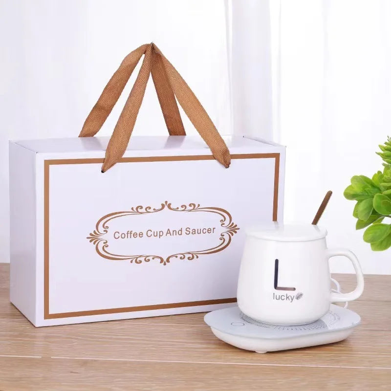 400ML Kaffeetasse Untersetzer Set 55 Grad Temperaturhalte Automatische Heizung Keramikbecher