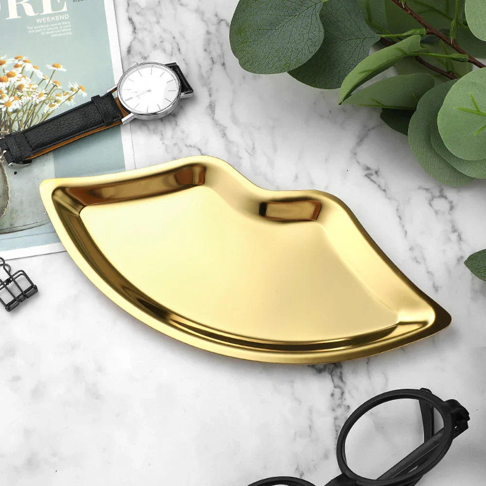 Edelstahl Lippenförmiger Schmucktablett Ring Uhr Halskette Armband Anzeige Tablett Kosmetik Organizer Desktop Ornament Neu