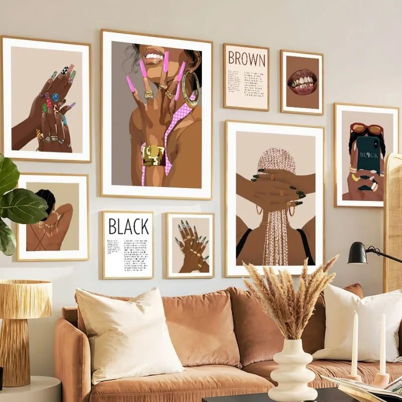 Moderne Wandkunst Malerei Mode Mädchen Haar- und Nagelsalon Wohnzimmer Dekor Poster und Druck für Schlafzimmer und Wohnzimmer