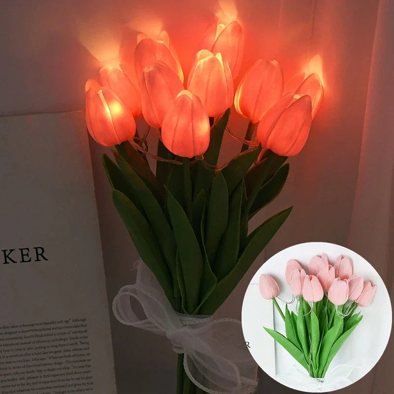 LED-Lampe mit künstlichem Tulpenblumenstrauß perfekt für Geschenke oder als Hochzeitsfeier-Hausdekorationen