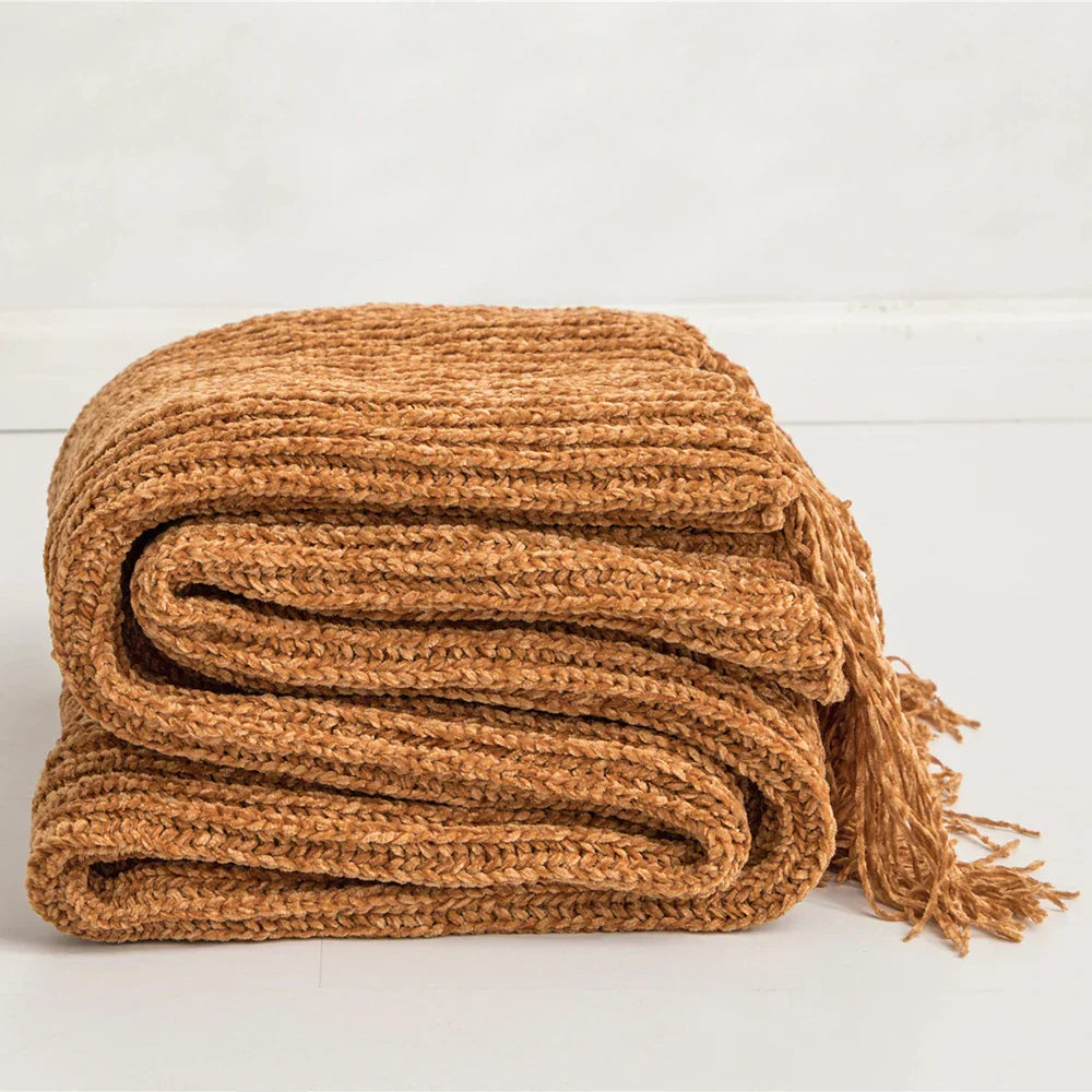Frendorf | HeartKnit Kuscheldecke aus Chenille | Strickdesign | Für Bett & Sofa | Weich & Gemütlich