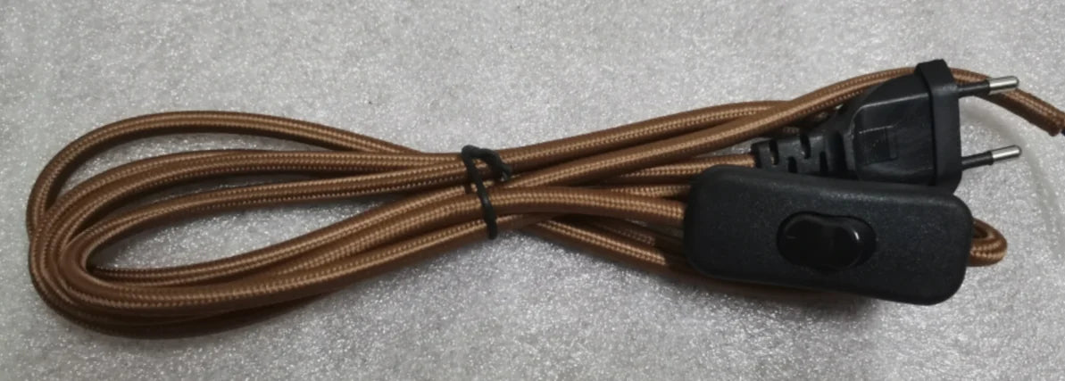 Frendorf | 220V AC Stromkabel mit europäischem Stecker und Schalter – Klassisches Stofftextil umhülltes Flex-Verlängerungskabel für Tischlampe