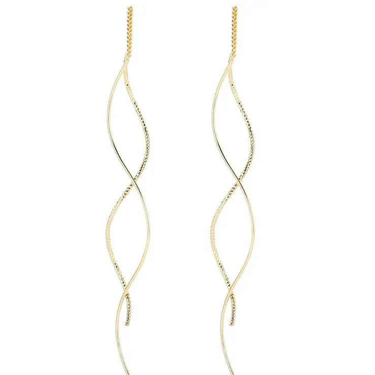 Frendorf | BF CLUB 925 Sterling Silber Ohrringe für Frauen Trendy Gold Lange Linie Ohrringe Schmuck Allergie vorbeugen Partyzubehör