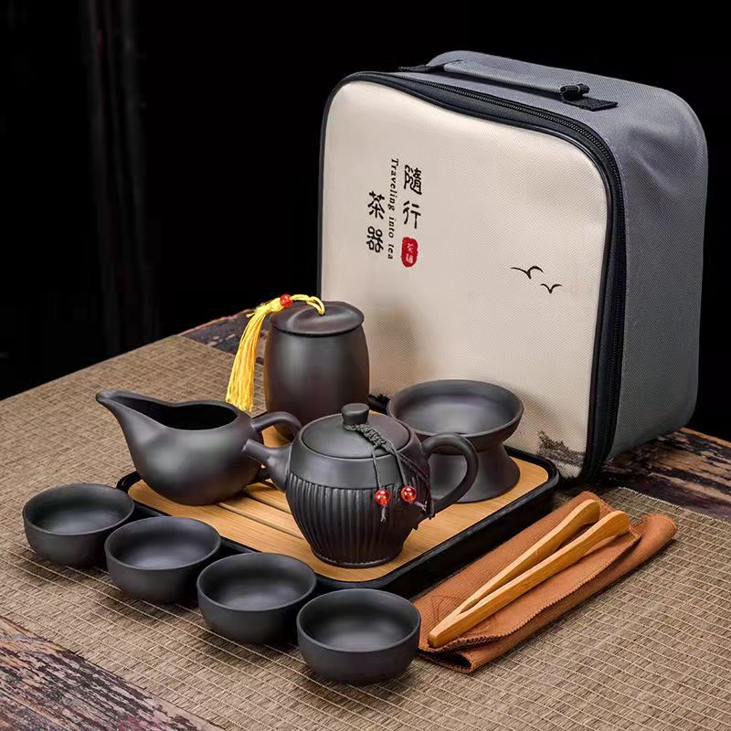 9-teiliges Set Teawere Retro Designer Cool Lila Sand Keramikk Teekannen Set Reise Kong Fu Teeset Porzellan Lila Sand Topf Teesieb