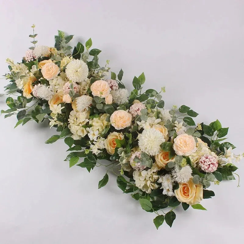 Frendorf | 100 cm Luxus Weiße Rose Künstliche Blumenreihe – Hochzeits Tischdekorationen, Hintergrund, Wandbogen, Partybühne Florale Dekoration