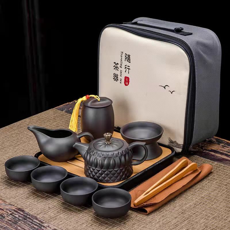 9-teiliges Set Teawere Retro Designer Cool Lila Sand Keramikk Teekannen Set Reise Kong Fu Teeset Porzellan Lila Sand Topf Teesieb