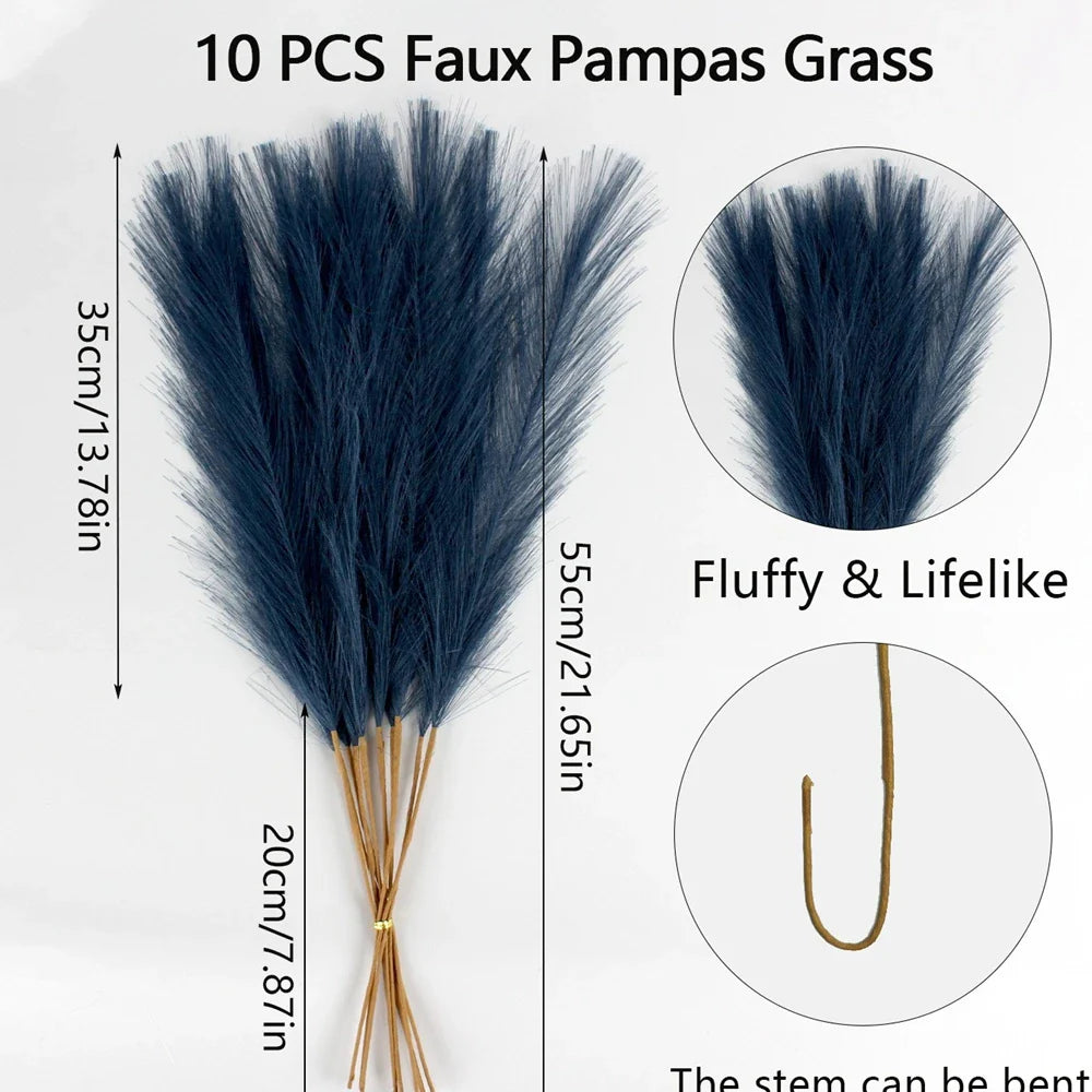 Frendorf | 10 Stück Künstliche Pampasgras Blumen – Fake Schilfpflanzen für DIY Blumenarrangements, Hochzeit, Zuhause und Weihnachtsdekoration