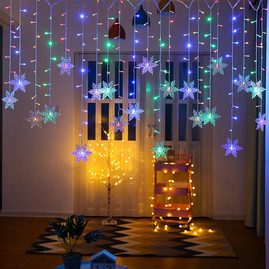 3.2M Weihnachts-Schneeflocken LED Lichterkette Blinkende Feenvorhanglichter Wasserdicht Für Feiertagsparty Hochzeit Xmas Dekoration