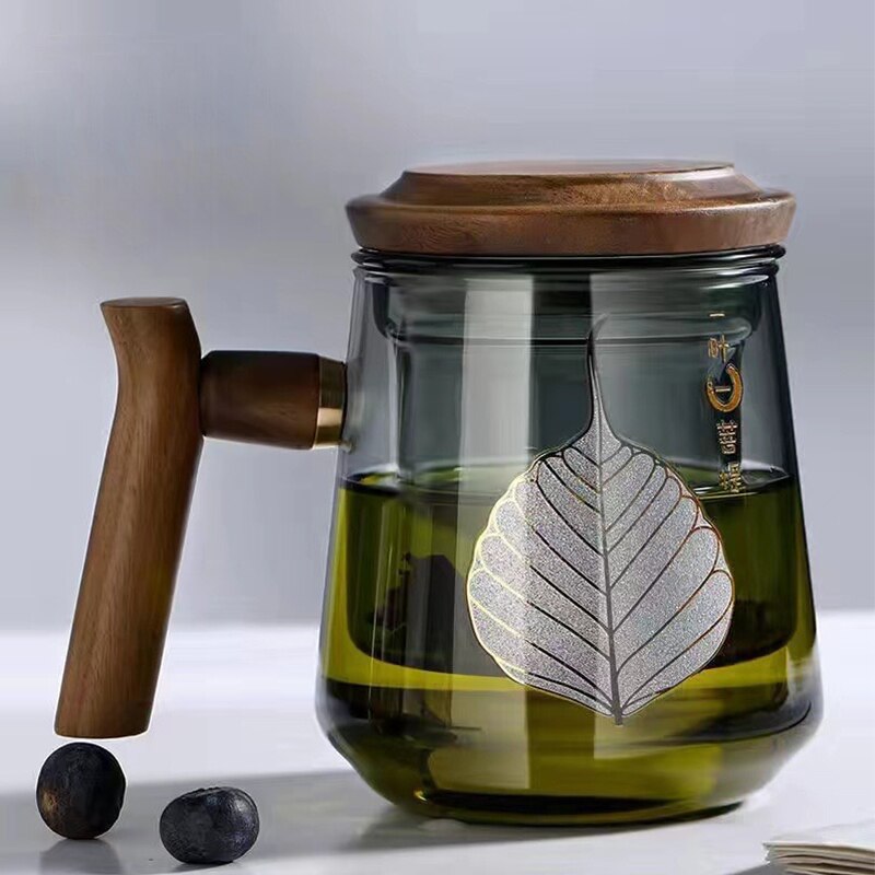 Hochwertige hitzebeständige Glasmug Tee Wasserseparator Teetasse Kung Fu Teeset Filter Wasserbecher mit Deckel Filter Büroteetasse