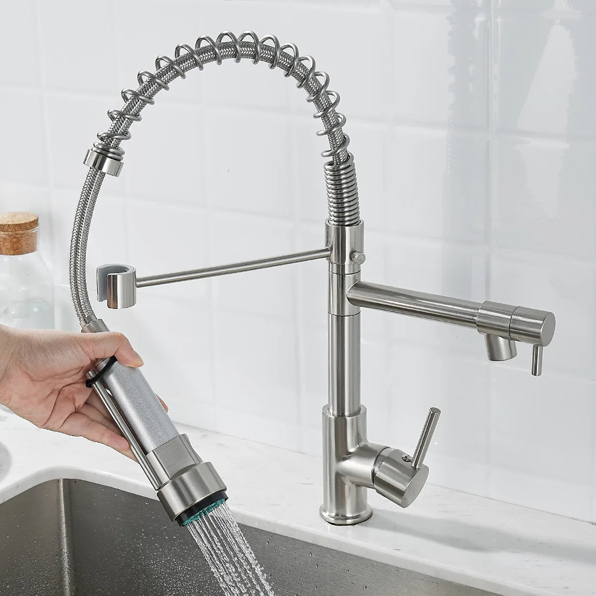 Frendorf | FlowSelect Wasserhahn mit Doppel-Auslauf | Modernes Design | Multifunktionaler Küchenarmatur | Hochwertige Materialien