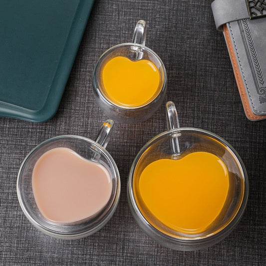 Herz Liebe Form Glas Tasse Doppelwandige Kaffeetassen Isolierte Tee Milch Zitrone Saft Wasser Becher Hitzebeständiges Trinkgeschirr Liebhaber Geschenk
