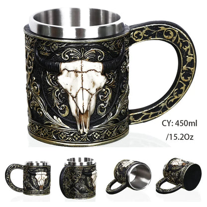 Mittelalterlicher Drachenharz-Edelstahlbecher als Kaffeebecher oder Teebecher
