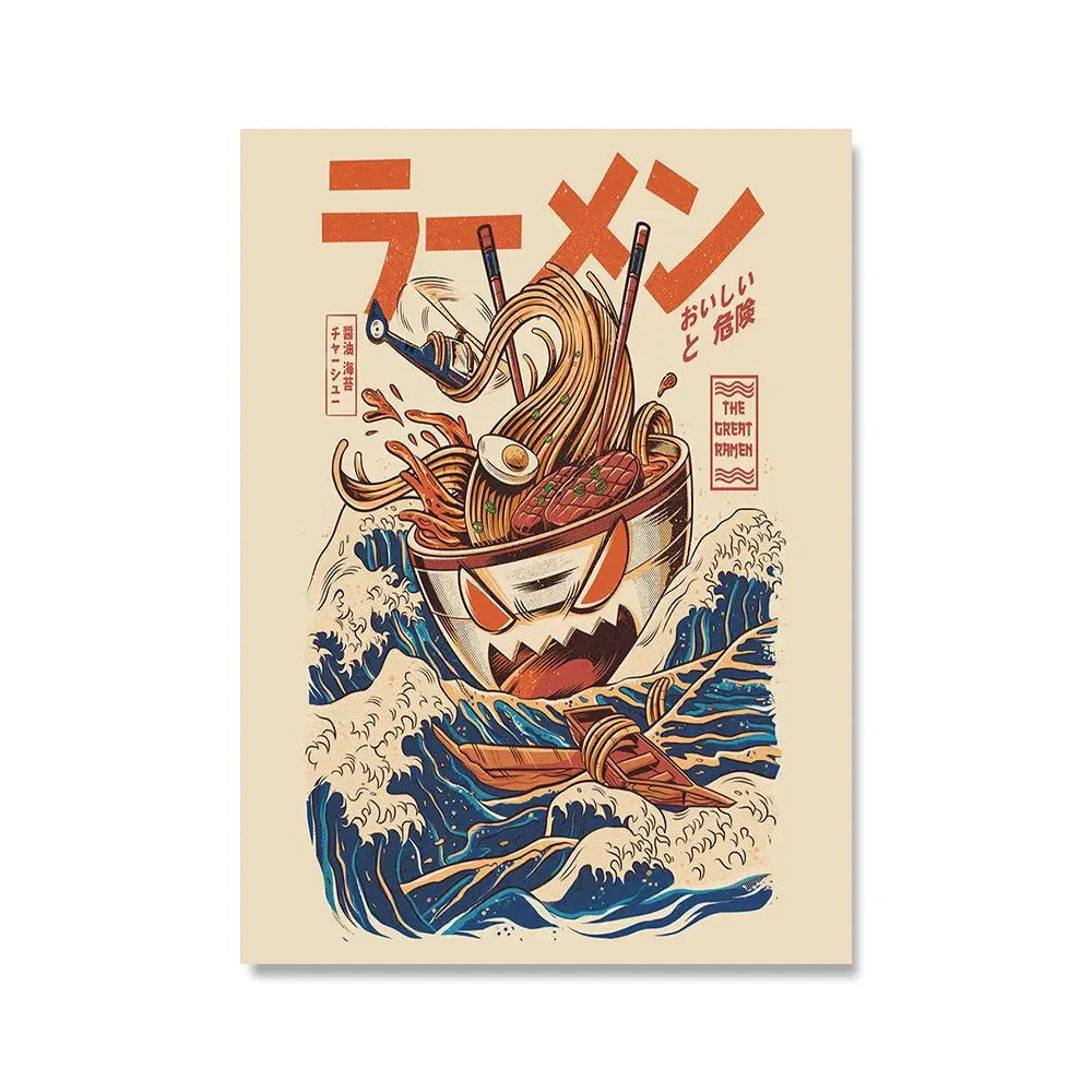 Japanische Lebensmittel Nudeln Moderne Küche Poster Dekoration Getränke Ramen Cartoon Leinwandmalerei Retro Bar Wandkunst Druck Bilder
