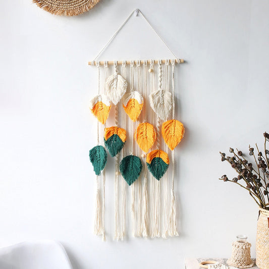 Makramee DIY Federblätter Wandteppich Material Tasche Vollständiges Set von Zubehör Kreative Raum Wandhänger Bohemian Dekoration