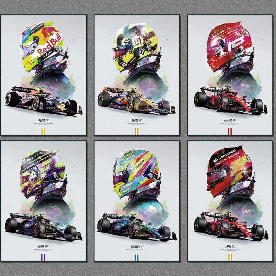 FI Formel 1 Rennhelm 2023 Saison Meisterschaft Team Bewegung Wandkunst Leinwandbild Nordisches Poster Wohnzimmer Dekor