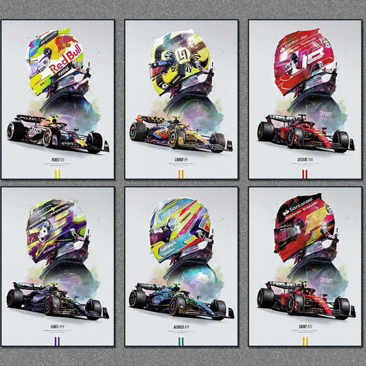 FI Formel 1 Rennhelm 2023 Saison Meisterschaft Team Bewegung Wandkunst Leinwandbild Nordisches Poster Wohnzimmer Dekor