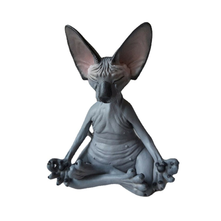 Meditation Yoga Glückliche Katze Wunderliche Buddha-Sphinx-Katzenstatue Art-Deco-Skulptur Outdoor-Gartenstatue