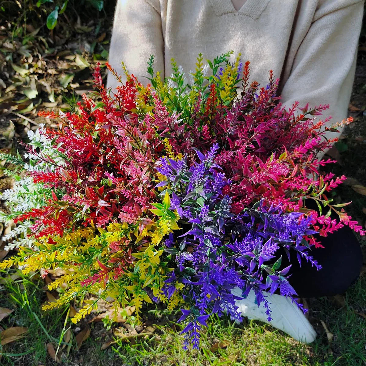 Frendorf | 12 Stück künstliche Lavendel-Pflanzen – UV-beständig, farbecht verblasst, Kunstblumen für Hochzeit, Zuhause, Weihnachtskranz und Außengarten Dekoration