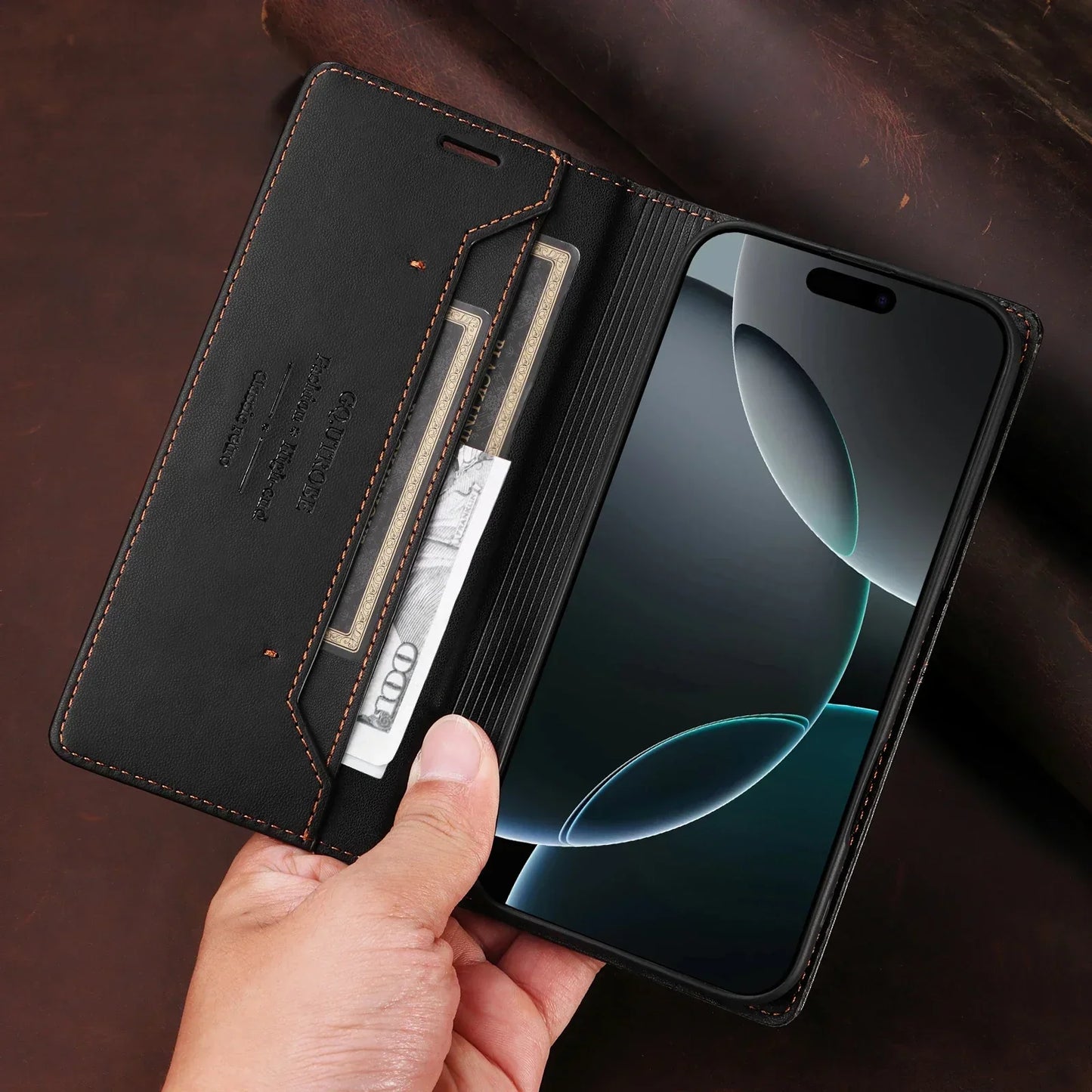 Frendorf | RFID Flip Leder Samsung S25/S24/S23 Magnetische Brieftaschenhülle