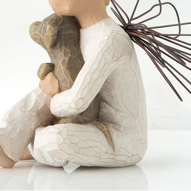 Statuette aus Kunstharz, Menschen, Familienfiguren, Skulptur, Figuren für Heimdekoration, Tischdekoration, Wohnzimmer, Engel, Umarmung, Hund, Vater, Kind