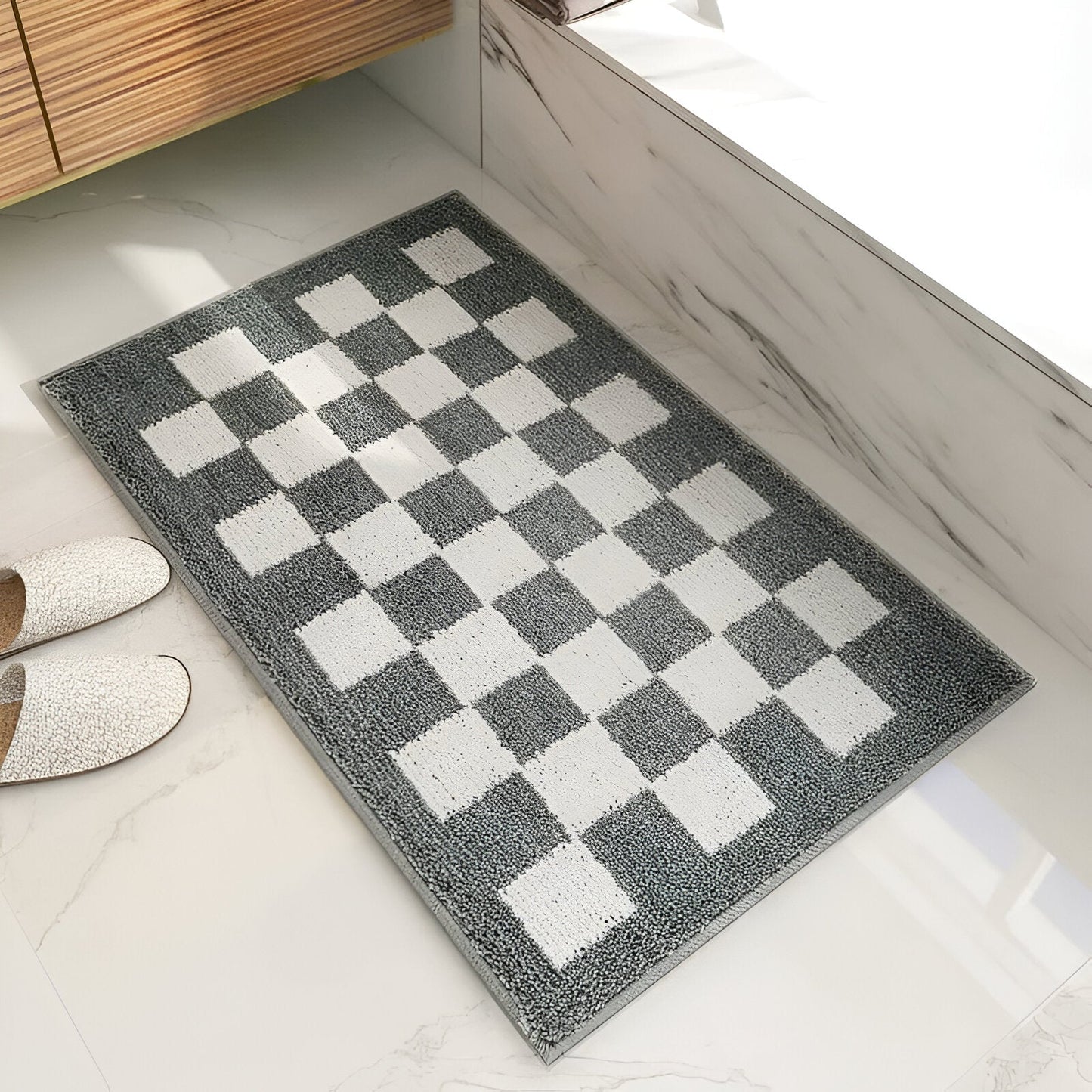 Frendorf | SoftSteps Luxus Badteppich | Karomuster | Rutschfest & Wasserabsorbierend | Verschiedene Größen & Farben