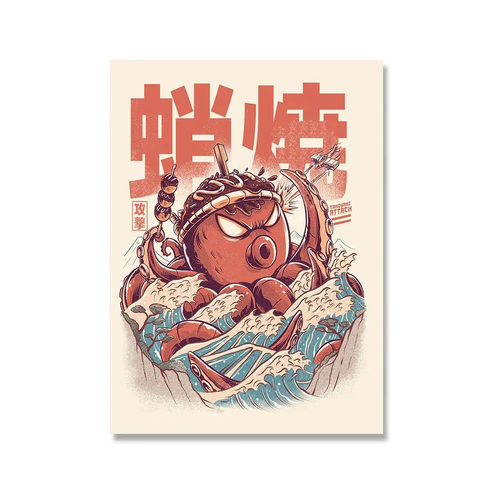 Japanische Lebensmittel Nudeln Moderne Küche Poster Dekoration Getränke Ramen Cartoon Leinwandmalerei Retro Bar Wandkunst Druck Bilder